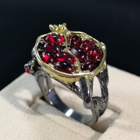 Retro Fruit Fresh Red Garnet Rings For Women Chain Pendientes Resin Stone Pomegranate Jewelry Ancient Anniversary Ring A4M268 ► Photo 1/6