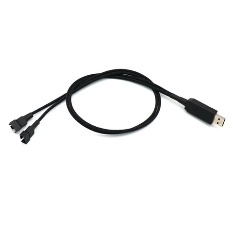 Angitu Speed 12V Voltage Step-Up USB to Dual 3-Pin and 4-Pin PC Fan Sleeved Power Adapter Cable - 60 cm ► Photo 1/3