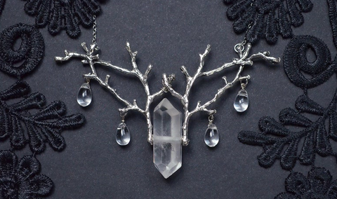 Quartz Raw Crystal and Branch Twig Antler Woodland Ethereal Natural Necklace Crystal Jewelry ► Photo 1/3