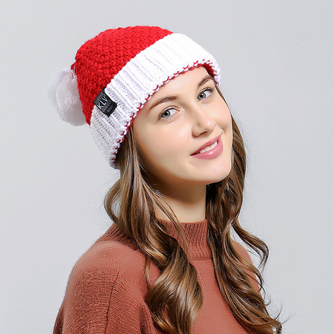 Winter Christmas Hat Knitted Red Warm Woolen Cap Santa's Hats For Home Office Bar Christmas Party Decoration ► Photo 1/6