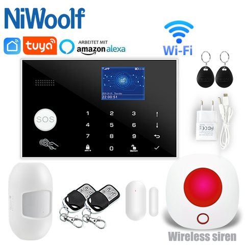 New WIFI GSM Home Burglar Alarm System GPRS Touch Keyboard 11 Languages Compatible With Alexa Google Assistant ► Photo 1/6