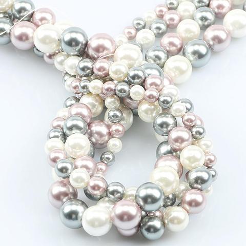 3 Colors Shell Pearl Beads Smooth White Gray Purple Round Loose Spacer Beads For Jewelry Making 6/8/10/12mm Diy Woman Bracelet ► Photo 1/6
