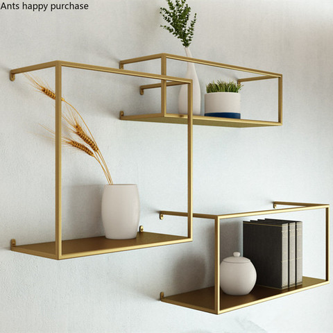 Wall Wrought Iron Shelf Nordic Gold Metal Frame Iron Rack Bookshelf Background Wall Decoration Display Stand Potted Plant Frame ► Photo 1/6
