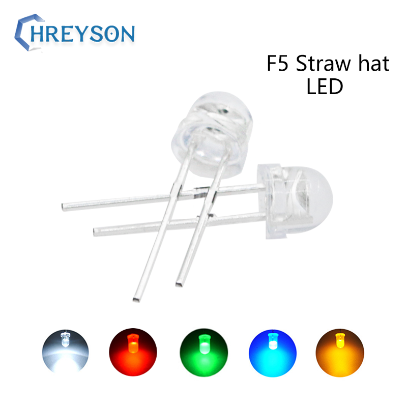100PCS F5 5mm Straw Hat Superbright LED Light LED Lamp 