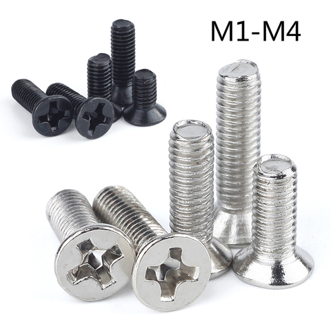 50pcs M1 M1.2 M1.4 M1.6 M2 M2.5 M3 M4 Mini Micro Small Black 304 Stainless steel Cross Phillips Flat Countersunk Head Screw Bolt ► Photo 1/5