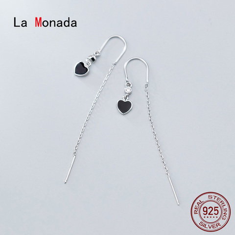 La Monada Hoop Earrings For Women Silver 925 Black Heart U Design Tassel Fine Women Earrings Jewelry Hoop Earrings 925 Silver ► Photo 1/5