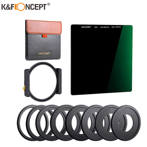 K&F Concept ND1000 Square Filter Multi-Coated 100x100mm Neutral Density Filter with One Filter Holder 8pcs Filter Ring adapters ► Photo 1/6