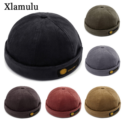 Retro Corduroy Original Docker Sailor Biker Cap Brand Brimless Skullcap Men And Trend Hip-hop Hat Autumn And Keep Warm Hat ► Photo 1/6