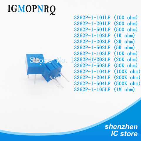 50pcs 3362P 101 201 501 102 202 502 103 203 503 104 204 504 105 Trimpo Trimmer Potentiometer 3362 500R 1K 2K 5K 10K 20K 50K 100K ► Photo 1/2