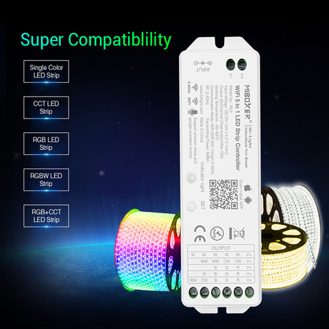 Miboxer WL5 2.4G 15A 5 IN 1 WiFi LED Controller For Single color, CCT, RGB, RGBW, RGB+CCT Led Strip,Support Amazon Alexa Voice ► Photo 1/2