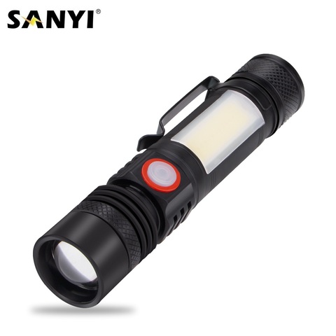 Mini Flashlight 6 Modes XML T6 COB LED Magnetic Working Light 18650 Torch Zoom Focus Penlight Waterproof Hunting Camping Lantern ► Photo 1/6