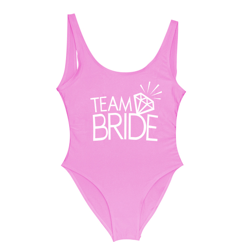 Team BRIDE Letter Print Diamond Pattern One Piece Swimsuit Women Swimwear Monokini Sexy Bodysuit Jumpsuit Bathing Suit Wedding ► Photo 1/6