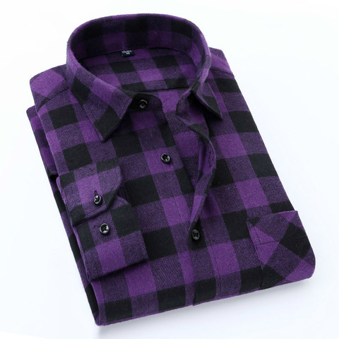 Quality Flannel Plaid Men Shirt Cotton Spring Autumn Casual Long Sleeve Dress Shirts Soft Comfort Slim Fit Button Down Clothes ► Photo 1/6