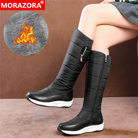 MORAZORA Size 35-44 New Nature Genuine leather snow boots for women zip light sole thick fur warm knee high winter boots women ► Photo 1/6