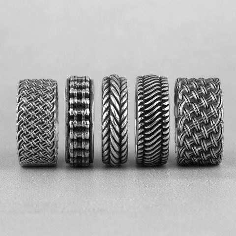 Grid Weave Stainless Steel Mens Rings Retro Industrial Style Simple for Male Boyfriend Biker Jewelry Creativity Gift Wholesale ► Photo 1/6