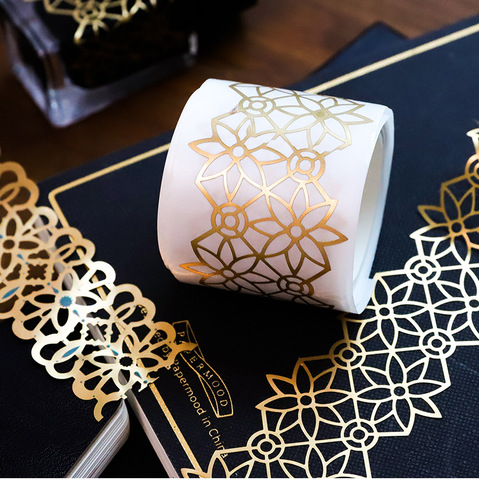 1 Pcs Retro Golden Hollow Series Lace Washi Masking Tape Release Paper Stickers Scrapbooking Label Stationery Decorative Tape ► Photo 1/5