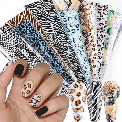 10pcs Leopard Print Nail Tranfer Foils Mixed Zebra Snake Print Stickers Sexy Animal Pattern Nails Art Starry Sky Papers BECQ917 ► Photo 1/6