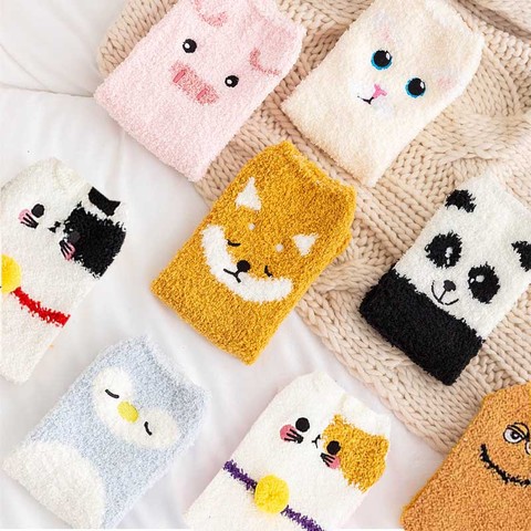 Cute Animal Design Deer Christmas socks Gift 3D Fluffy Coral Velvet Thick Warm Winter Sock For Women new Year gift Sox ► Photo 1/6