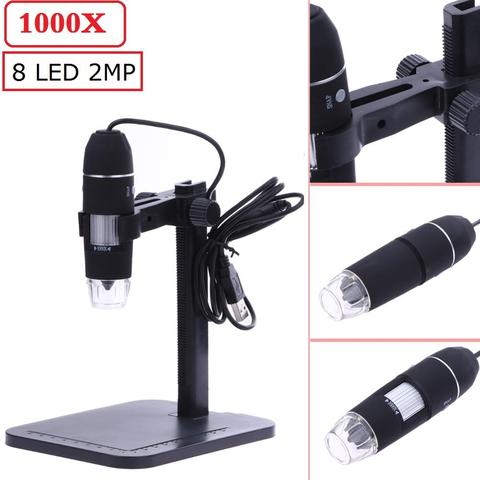 Portable USB Digital Microscope 1000X 8 LED 2MP Endoscope Magnifier Camera HD CMOS Sensor + Lift Stand + Calibration Ruler ► Photo 1/6