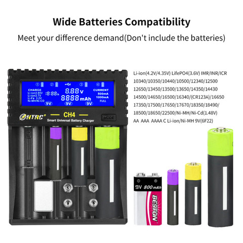 HTRC  CH4 Slots Battery Charger 18650 Li-ion Li-fe Ni-MH Ni-CD Charger for  AAA/18650/26650/6F22/16340/9V Battery Smart Charger ► Photo 1/5