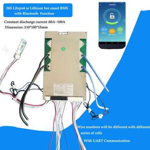 24S  Lifepo4  72V battery Smart Bluetooth BMS or 88.8V Lithium ion intelligent PCB with 80A to 100A constant current ► Photo 1/4