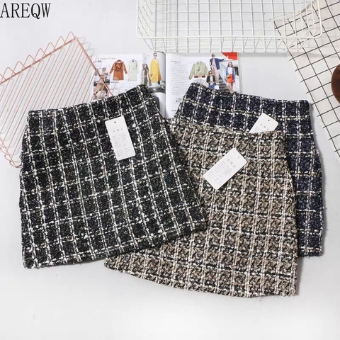 Black Tweed Skirt Autumn Winter Women Korean Elegant Plaid Jupe Femme Cute Bottoms for Ladies A Line Short Mini Skirts ► Photo 1/5