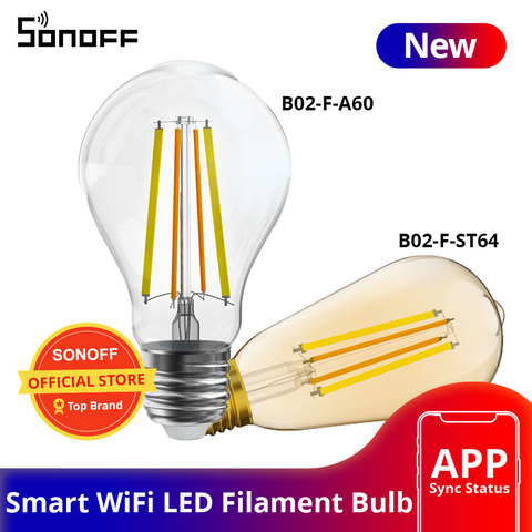 SONOFF B02-F A60/ ST64 Smart WiFi LED Filament Bulb E27 Dimmable Light Bulbs Lamp Dual-Color APP Remote Control Work with Alexa ► Photo 1/6