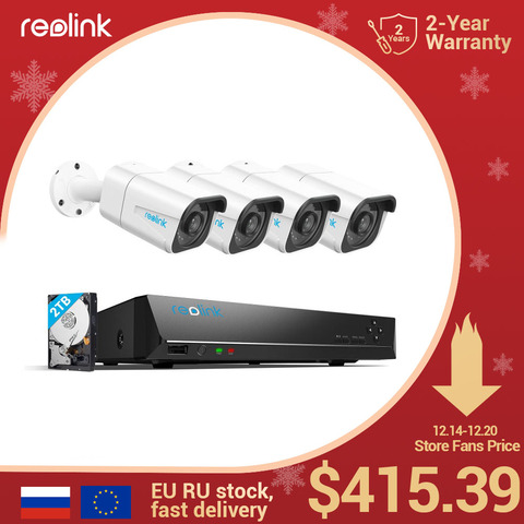 Reolink 8MP 4K Ultra HD Security Camera System 8ch PoE NVR & 4 PoE IP Cameras  Surveillance NVR Kit 2TB HDD RLK8-800B4 ► Photo 1/6