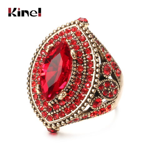 Kinel 2022 New Luxury Antique Ring For Women Vintage Look AAA Red Crystal Boho Jewelry Gold Color Charm Ethnic Wedding Ring ► Photo 1/6