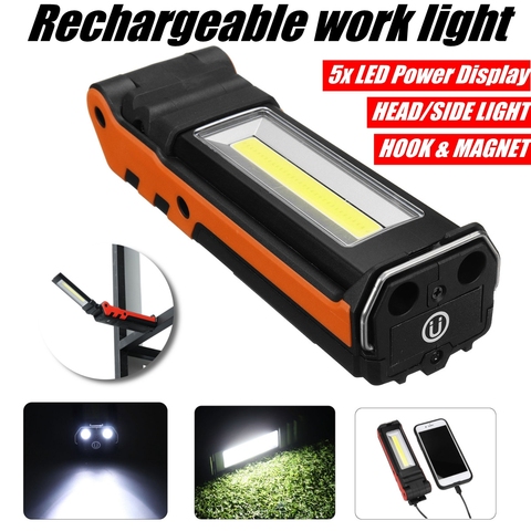 Dimmable COB LED Work Light USB Hand Torch Inspection Magnetic Lamp Rechargeable