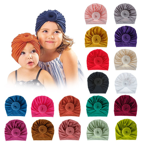 Fashion Mommy and Baby Cotton Round Ball Flower Hat Women Caps Girls Newborn Turban Knot Kids Adult Headwear Hair Accessories ► Photo 1/6