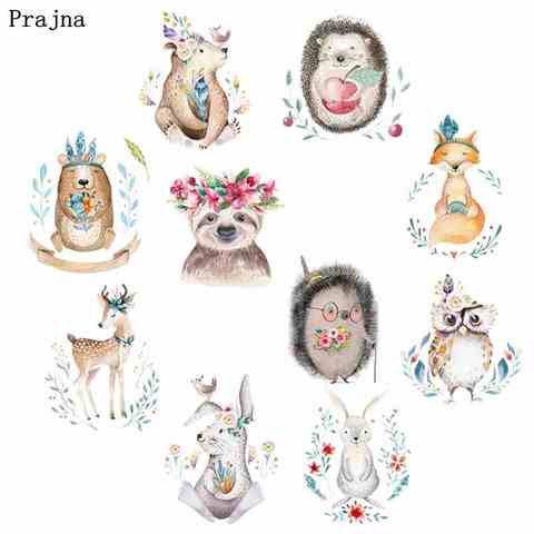 Prajna Cute Animals Patches Iron On Transfers Vinyl Heat Transfer Hedgehog Fox Stickers On Kids T-shirt DIY Patches For Clothing ► Photo 1/6