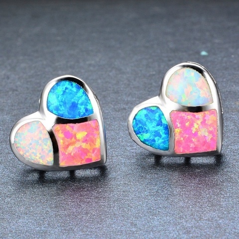 FDLK   Lovely Alloy Heart Shape Rainbow Colour Fire Opal Earrings Best Friends Gift Engagement Wedding Jewellery ► Photo 1/5