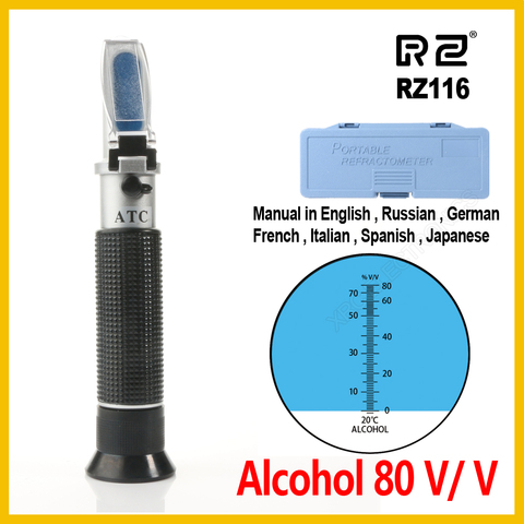 RZ Refractometer Alcohol Alcoholometer meter 0~80%V/V ATC Handheld Tool Hydrometer concentration spirits tester Refractometer ► Photo 1/6