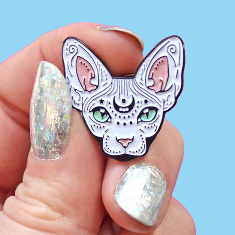 Mystical Sphynx Cat Enamel Brooch Pins Badge Lapel Pins Alloy Metal Fashion Jewelry Accessories Gifts ► Photo 1/4