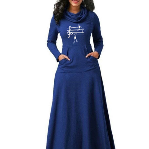 Music Notes Long Sleeve Woman Dress Print Fit and Flare Vintage Ladies Office Work Elegant Dresses Casual Party Vestido ► Photo 1/6