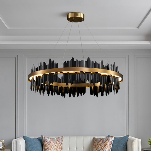Modern Creative circle LED Chandelier with remote control Black/Gold Hanging Lamp For Living Room Lobby Hotel light fixtures ► Photo 1/6