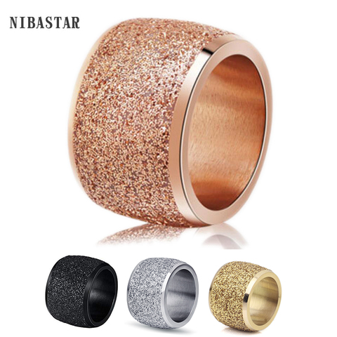 Fashion 16mm Wide High Quality Frosted Ring Rose Gold-color Stainless Steel Women Wedding Engagement Ring Jewelry ► Photo 1/6