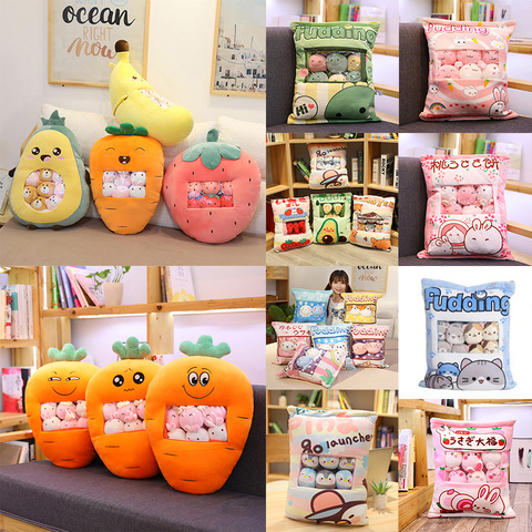 A Plushie Bag Pudding Toys Mini Animals Balls Doll Sakura Bunny Pig Hamster Penguin Fruits Strawberry Banana Candy Bag for Nap ► Photo 1/6