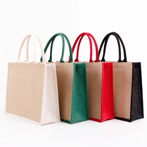 Reusable Jute Tote Bag Eco Friendly Burlap Grocery Bags for Shopping Beach X7YA ► Photo 1/6