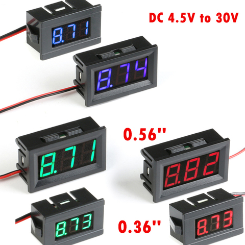 Mini Digital Voltmeter Tester DC 4.5V to 30V Digital Voltmeter Voltage Panel Meter Red/Blue/Green Electromobile Motorcycle Car ► Photo 1/6