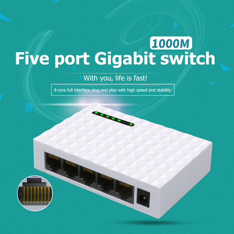 5 Port Desktop Gigabit Network Switch 10/100 / 1000Mbps Ethernet Switch Adapter Fast RJ45 Ethernet Switcher LAN Switching Hub ► Photo 1/6