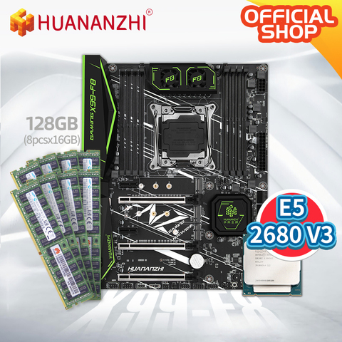 HUANANZHI X99 F8 X99 Motherboard with Intel XEON E5 2680 V3 with 8*16G DDR4 RECC/NON-ECC memory combo kit set NVME SATA USB 3.0 ► Photo 1/1