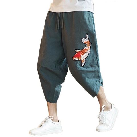 Brand loose cropped trousers Japanese and Korean style 2022 summer new fashion squid embroidery men's large size harem pants ► Photo 1/6