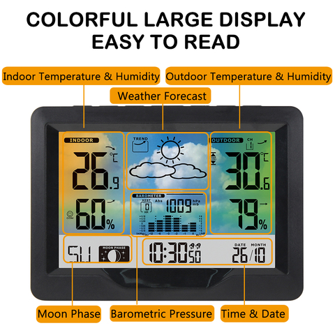 Wireless Weather Station Indoor Outdoor  Weather Forecast Station with Outdoor Sensor Digital Temperature and Humidity Gauge ► Photo 1/6