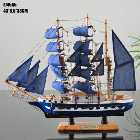 Mediterranean Style Wooden Sailing Boats Marien Style 45 cm Sailing Model Ship Home Decoration Accessories Mediterranean Homes ► Photo 1/5
