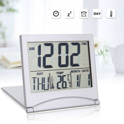 Folding LCD Digital Alarm Clock Desk Table Weather Station Desk Temperature Travel Ectronic Mini Clock ► Photo 1/6