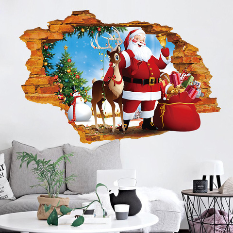 New Year removable broken wall stickers PVC Santa Claus gives gifts stickers decal Christmas Party home Shopwindow decor murals ► Photo 1/6
