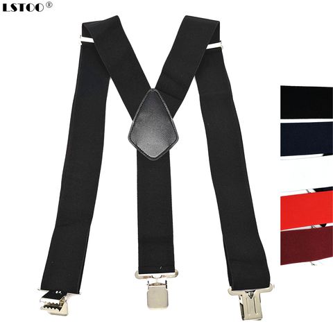 Large Strong Clips on Men Suspenders Unisex Braces 50mm Wide 5 Solid Color High Elastic Adjustable Suspender Belt for Heavy Work ► Photo 1/6