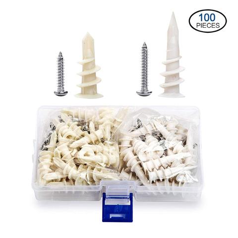 NINDEJIN 100pcs Plastic Expansion Tube Self-drilling Drywall Anchors screw Plasterboard Nylon Anchors Home Curtain Drywall Tool ► Photo 1/6